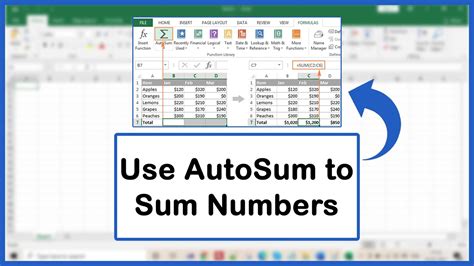 Use AutoSum to sum numbers .